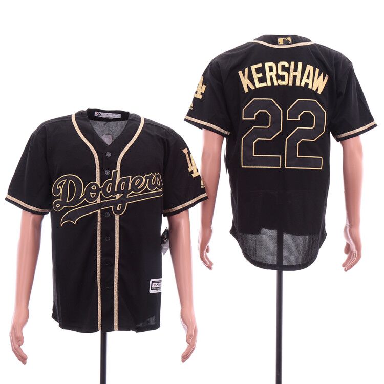 Men Los Angeles Dodgers 22 Kershaw Black golden MLB Jersey